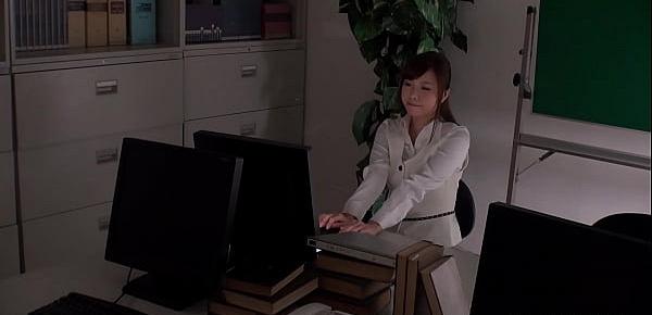  Office worker getting some juice up as her work gets boring
